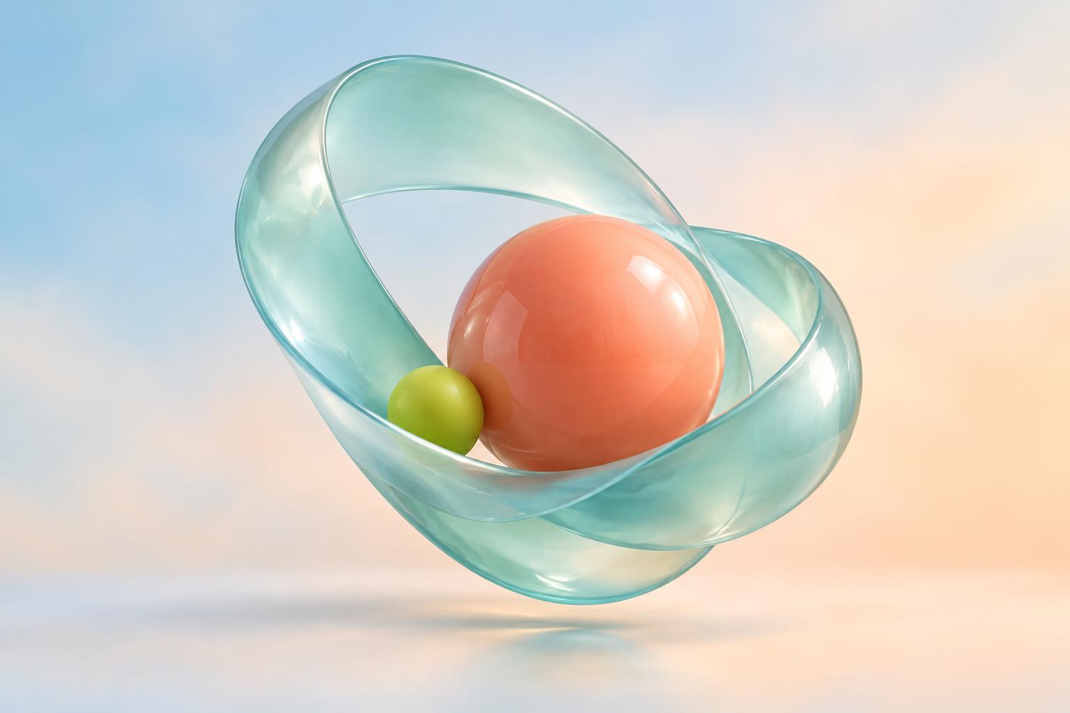 A glass ribbon wrapping around a coral-colored orb